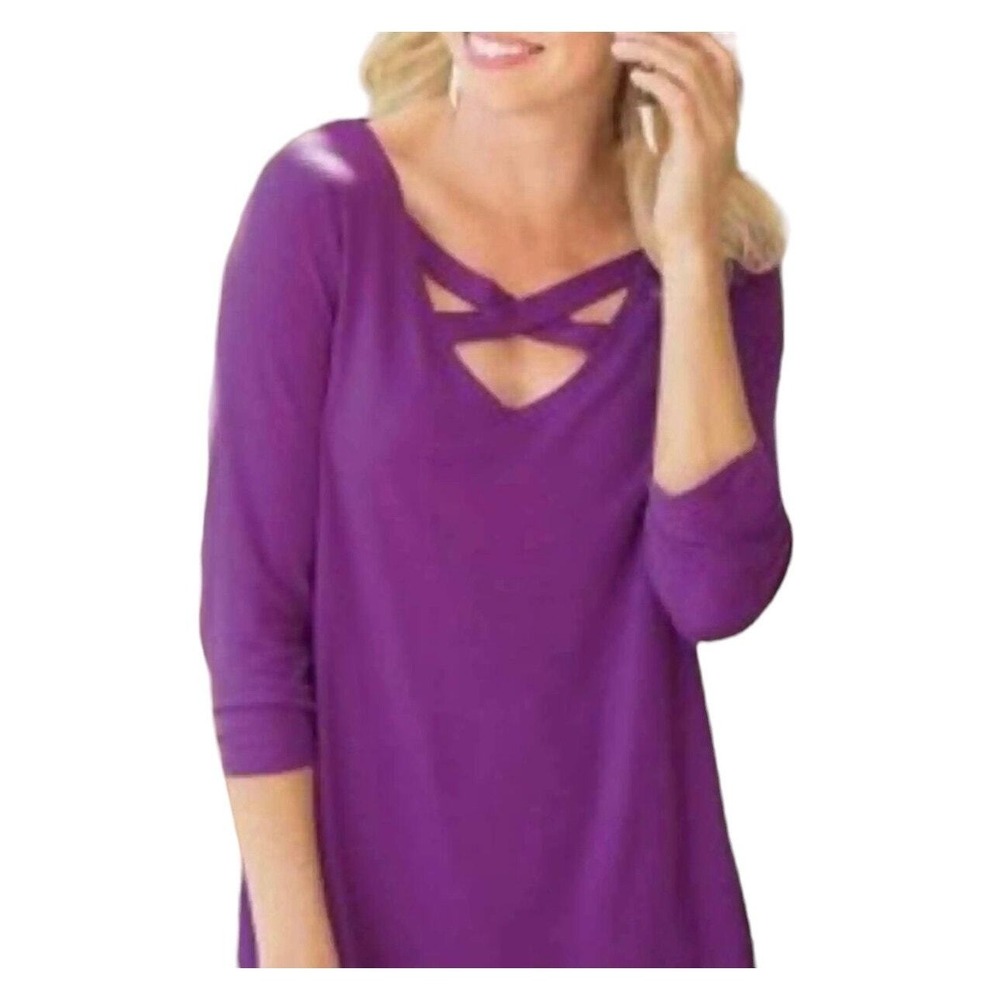 Soft Surroundings Womens Tunic Top Purple Soft Knit Tunic 3/4 Sleeve Casual